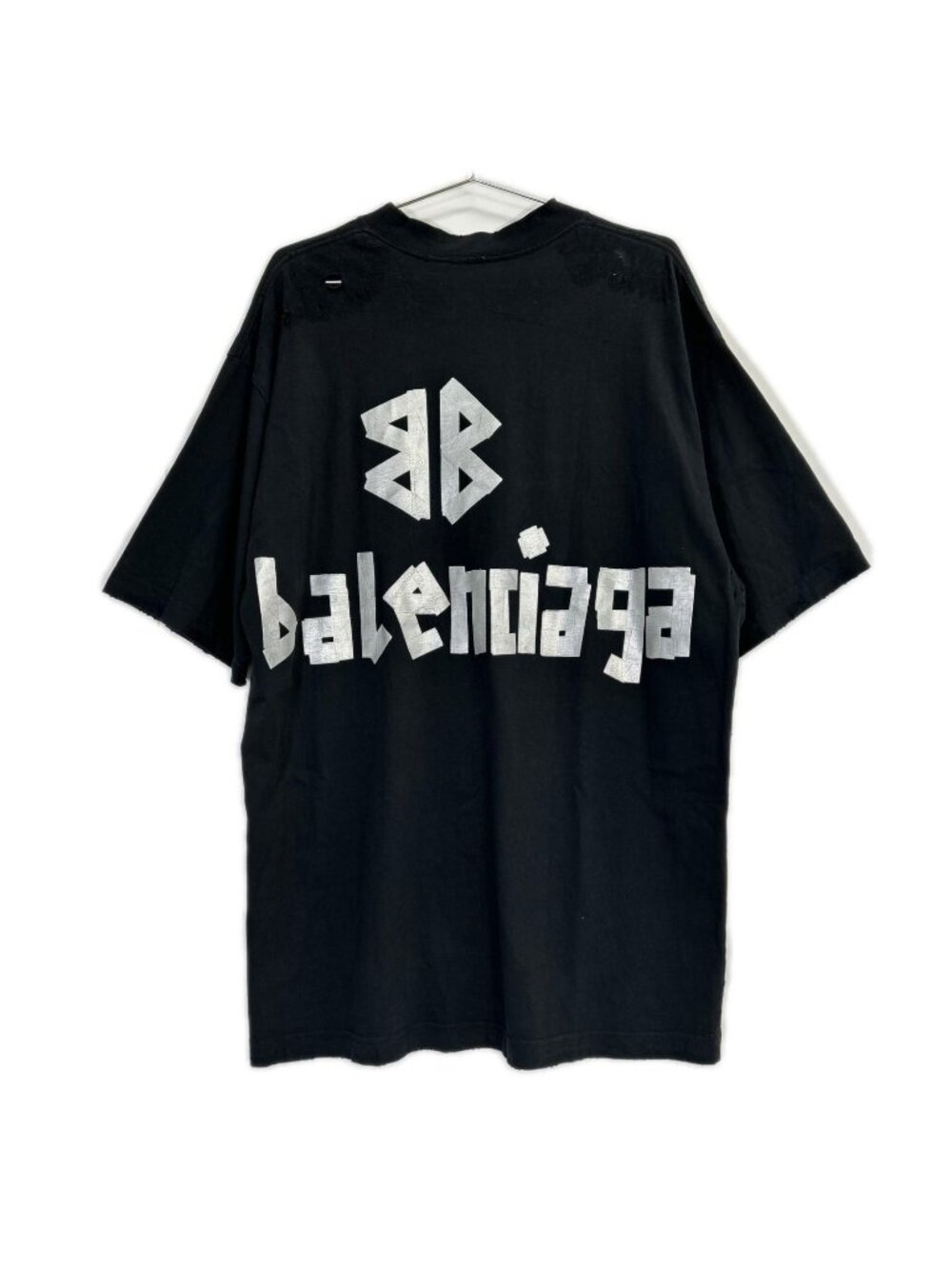 Balenciaga Black Distressed Tape Logo T-Shirt XS